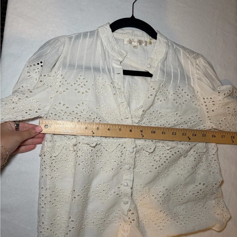 LoveShackFancy Ivory‎ Eyelet Lace Button-Down Blouse